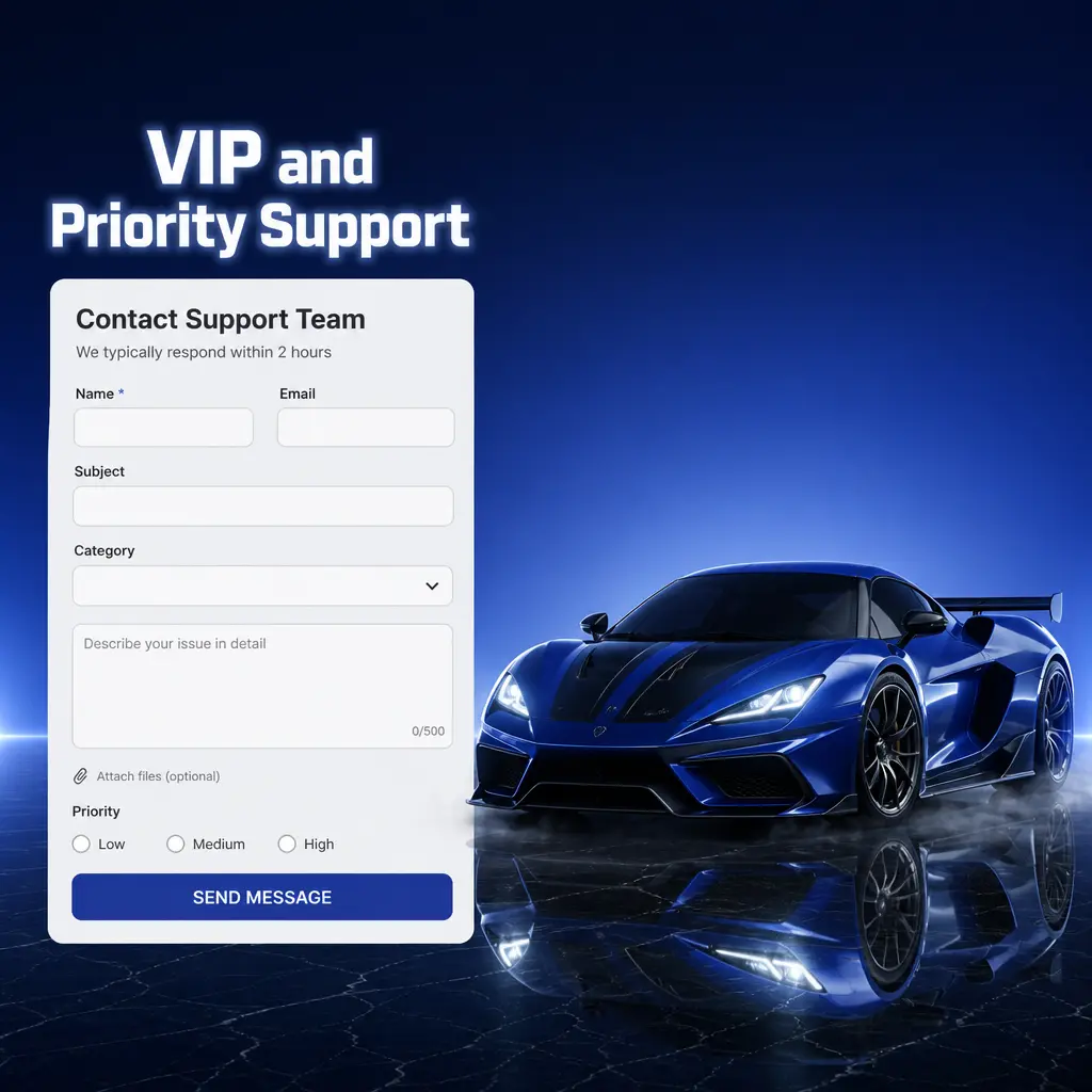 VIP and Priority Support super car layout